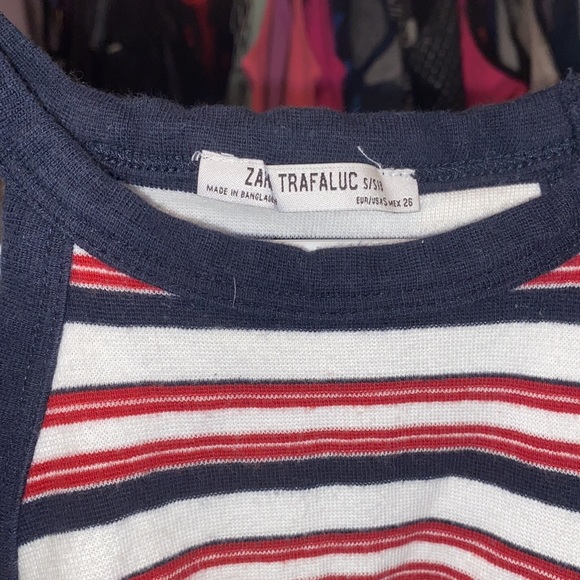 Ladies gentle used ZARA Crop top stripped red white blue XS spaghetti straps - Picture 3 of 4